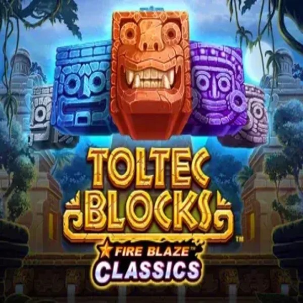 Fire Blaze: Toltec Blocks slot logo by Rarestone Gaming at Gambloria Casino